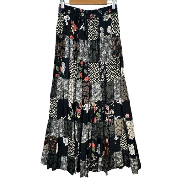 Vintage Broomstick Maxi Skirt OS Patchwork Festival Peasant Boho Cottage Hippie - Picture 1 of 6